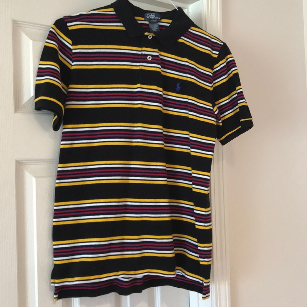 Black and striped polo shirt